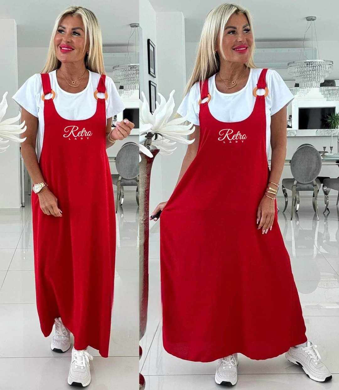 Retro Lady Dana ruha pólóval AKCIÓ piros